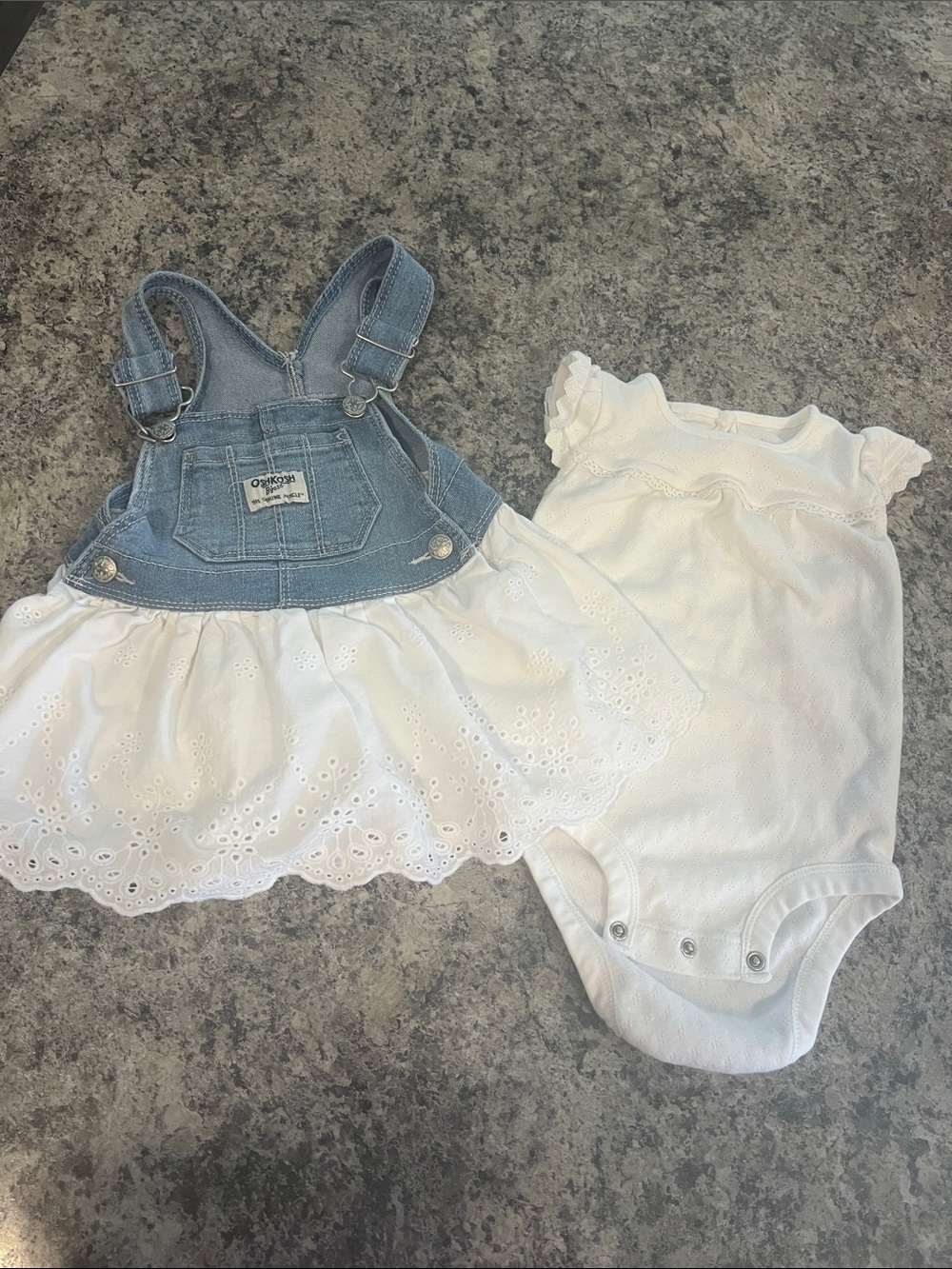 OshKosh B'gosh Light Blue Denim & White Eyelet Baby Dress Set